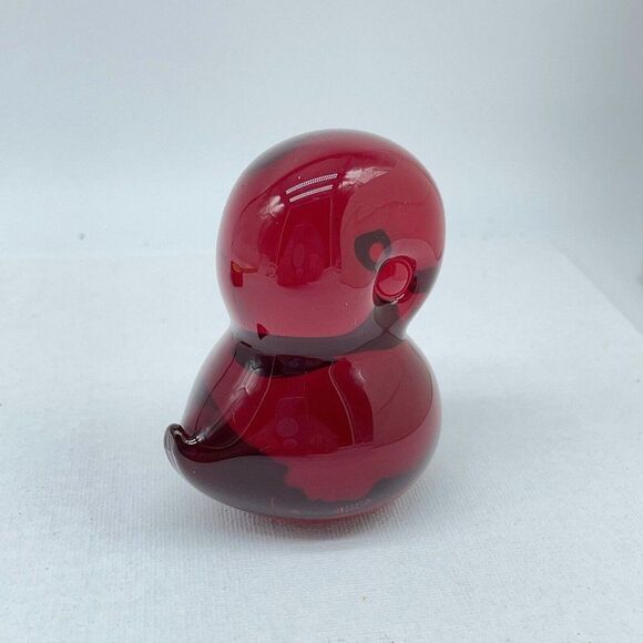 Vtg Red Duckling Art Glass Bird FM Konstglas Of Ronneby Sweden Paperweight Figur - Picture 4 of 10